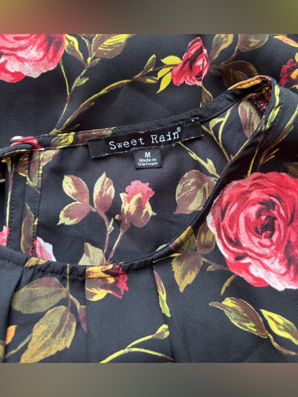 Sweet Rain Black Blouse with Red Rose Print - Picture 9 of 12